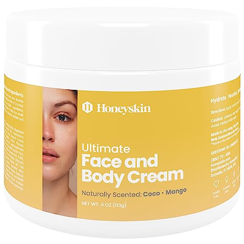 Book Cover Hydrating Face Moisturizer and Body Cream with Manuka Honey Cream and Coconut Body Oil - Organic Face Moisturizer and Body Lotion for Extremely Dry Skin - For Dry and Itchy Skin, Rosacea Treatment and Eczema Prone Skin (Coconut Mango, 4oz)