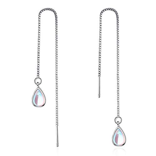 Book Cover MSECVOI 925 Sterling Silver Moonstone Drop Earrings Colorful Droplet Dangle Threader Earrings for Women