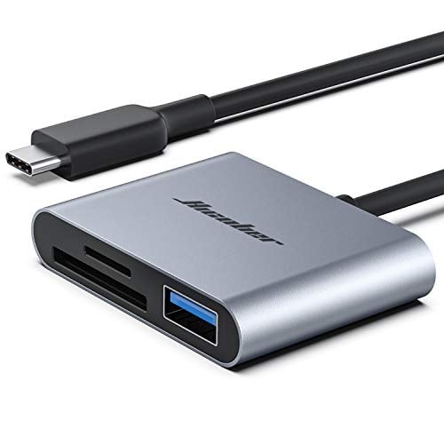 Book Cover Hicober USB C to SD Card Reader, Micro SD Memory Card Reader, Type C to SD Card Reader Adapter 2TB Capacity for MacBook Camera Android Windows Linux and Other Type C Device-Space Grey