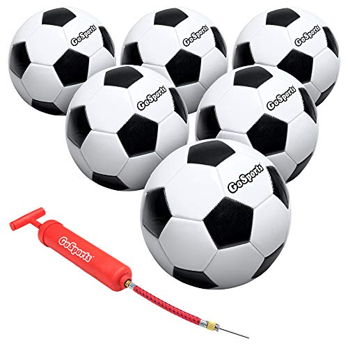 Book Cover GoSports Classic Soccer Ball with Premium Pump, Available as Single Balls or 6 Packs, Choose Your Size