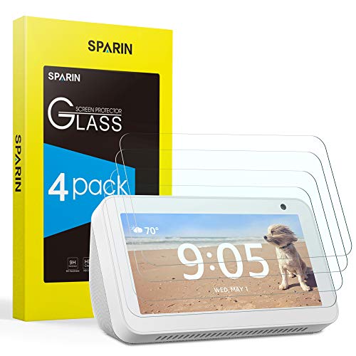 Book Cover [4 Pack] Screen Protector for Echo Show 5, SPARIN High Definition Tempered Glass Screen Protector for Echo Show 5 (5.5 Inch), 2019