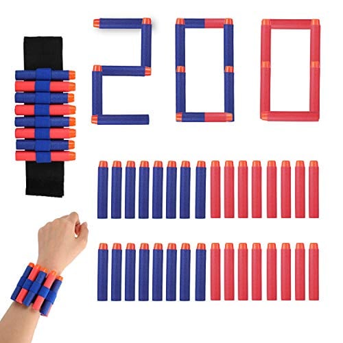 Book Cover Biulotter 200-Dart Bullets Refill Pack for Nerf N-Strike Elite Dart for N Strike Elite Darts Gun Refill Bullets Including 100pcs Blue Darts and 100 Red Nerf Darts Blasters with Wrist Band