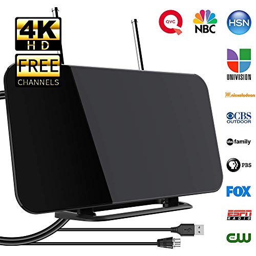 Book Cover [2019 Newest] TV Antenna, Indoor Digital TV Aerial with Stand 50-80 Miles Range Freeview Amplified HD TV Aerial Support 4K 1080P HD/UHF/VHF/FM Freeview Channel for All Type Built-in Tuner Smart TV