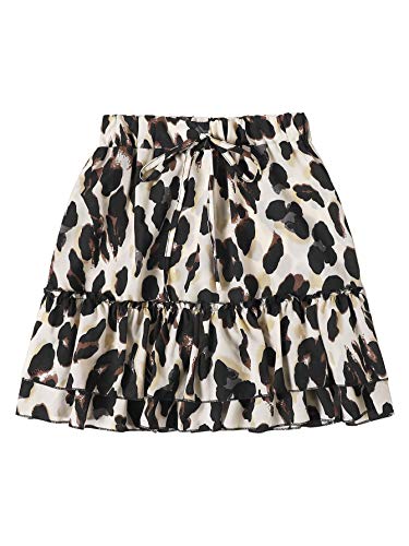 Book Cover SheIn Women's Leopard Print Drawstring Waist Layer Ruffle Hem Short Skirt