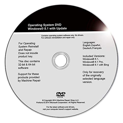 Book Cover Windows 8 8.1 Install Disc Repair 32 Bit 64 Bit System Restore Full Recovery Reinstall Home Pro Factory Reset Reboot Troubleshoot OS Machine Repair Shop (R) DVD