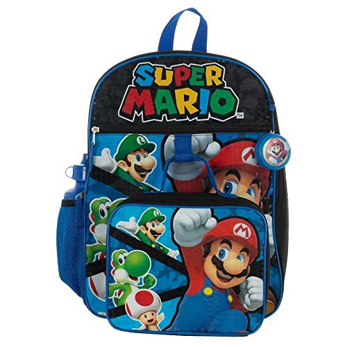 Book Cover Super Mario 5-Piece Backpack Set - red/blue, one size