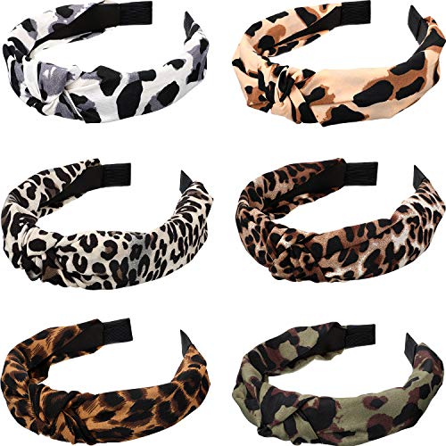 Book Cover WILLBOND 6 Pieces Leopard Headbands Wide Knot Dot Hairbands Turban Headbands Soft Satin Hair Accessories for Women Girls (Classic Colors)