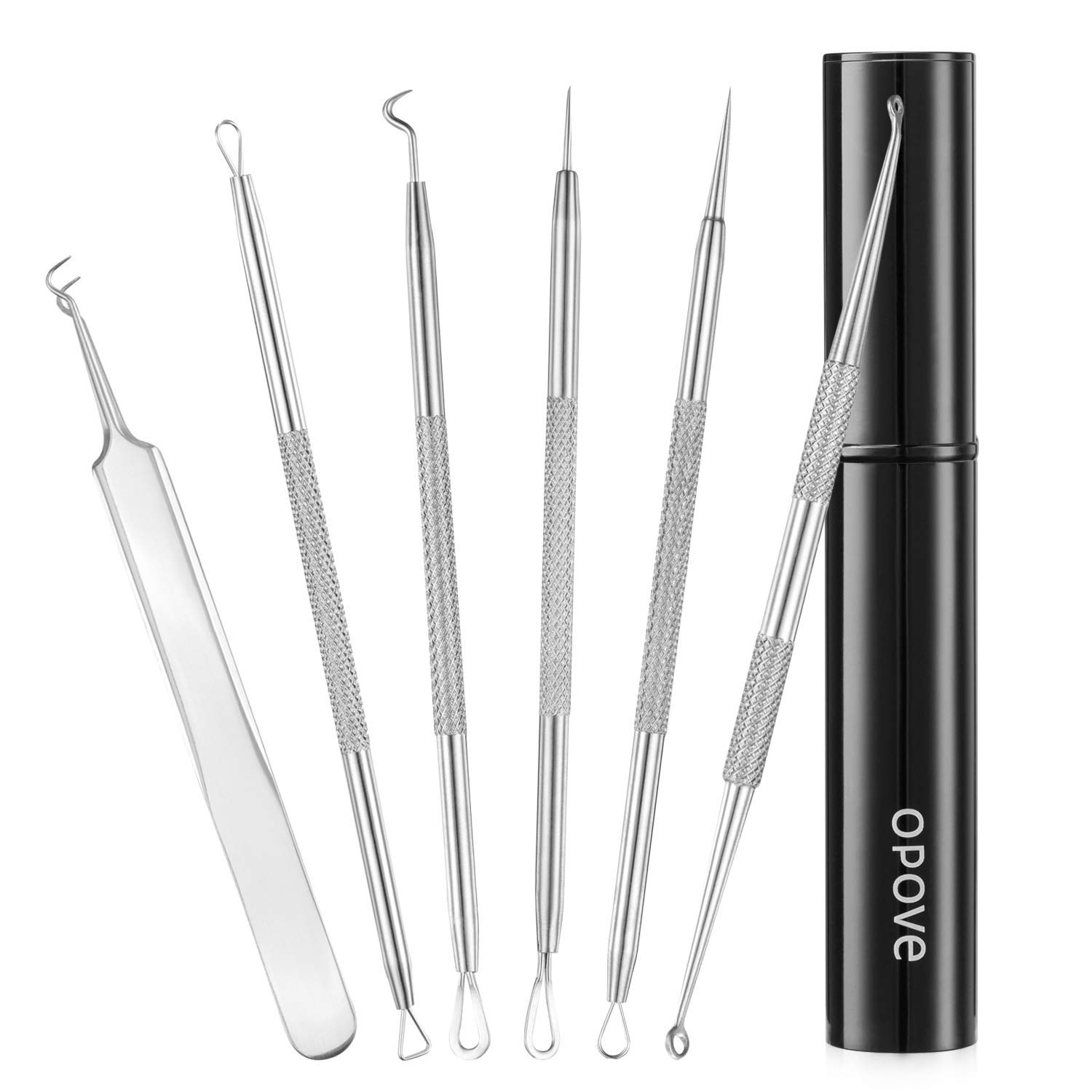 Book Cover Blackhead Remover Kit Pimple Comedone Extractor Acne Removal Tool Skin Care, Best Treatment for Blemish Whitehead Popper Zit, Surgical Stainless Steel, Portable Carrying Case, opove EXK1