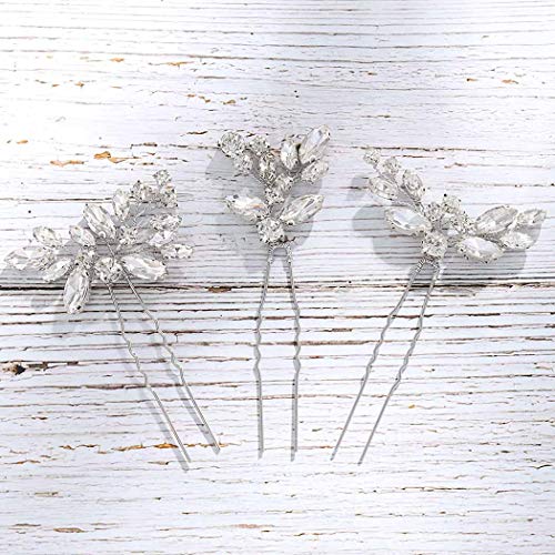Book Cover Asooll Rhinestone Bride Wedding Hair Pins Crystal Bridal Hairpieces Crystals Hair Accessories for Women and Girls (Pack of 3) (Silver)
