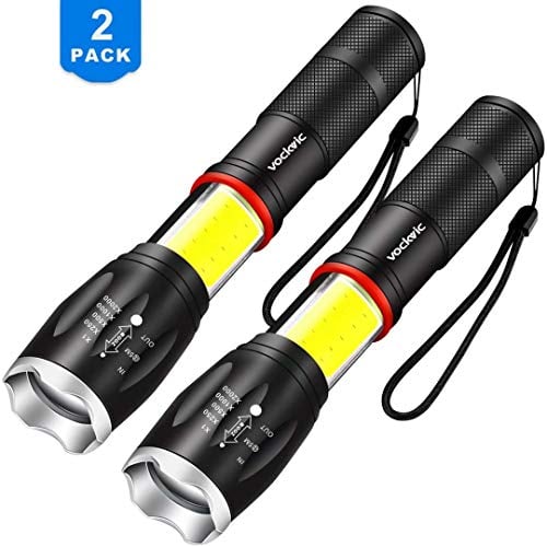 Book Cover Vockvic LED COB Flashlight 2 pack, Cree High 1000 Lumens Super Bright Tactical Flashlight, Portable Waterproof Zoomable Work Light with 6 Light Modes and Magnetic Base for Camping Outdoor Emergency