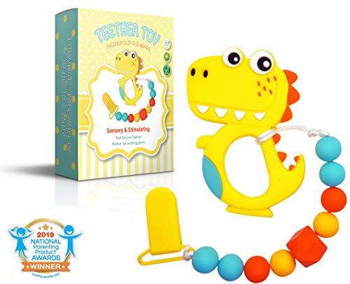 Book Cover Baby Teething Toys Complete SET Silicone Teether Toy + Pacifier Clip with Beads + Hygienic Travel Box | Highly Effective Chew Egg Teether BPA Free |Croco Teething Toys for Babies 0-6 months Freezer