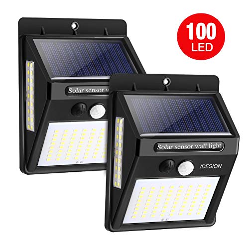 Book Cover Solar Motion Sensor Light IDESION 100 LED Outdoor 3 Modes 270Â°Wide Angle Waterproof Solar Powered Security Night Light for Garden Fence Deck Patio Garage Yard 2 Pack