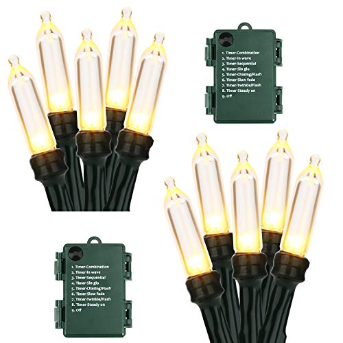 Book Cover BrizLabs Battery Christmas Lights, 17.94ft 50 LED Warm White Christmas Lights, Green Wire Christmas String Light Indoor/Outdoor, 8 Modes Decorative Holiday Light for Xmas Tree, Wreath, Wedding, 2 Sets