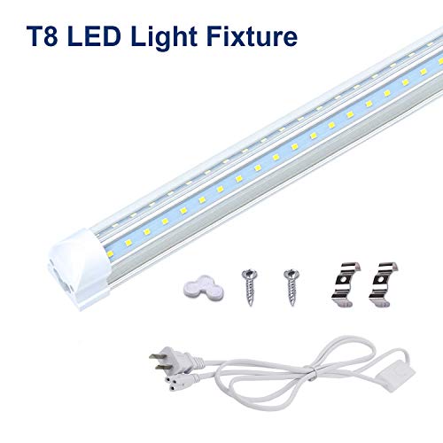 Book Cover JESLED T8 LED Tube Light Fixture, 1ft, 6W 6000K Super Bright White, V Shape, 540LM, with 5ft on/Off Switch Power Cords, Plug and Play, Clear Cover (1-Pack)