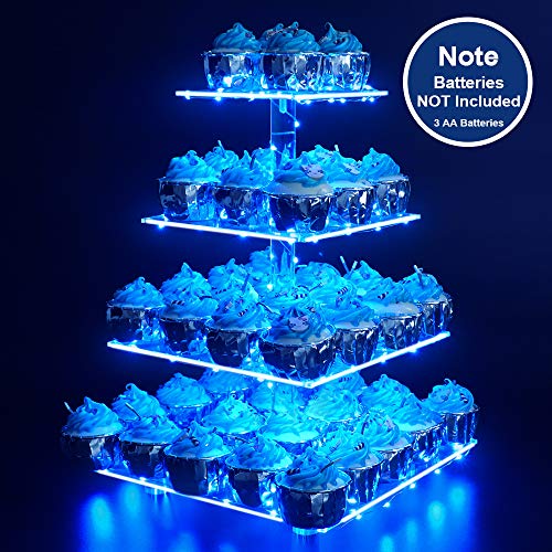 Book Cover Cupcake Stand - Premium Cupcake Holder - Acrylic Cupcake Tower Display - Cady Bar Party Décor - 4 Tier Acrylic Display for Pastry + LED Light String - Ideal for Weddings, Birthday (Blue Light)