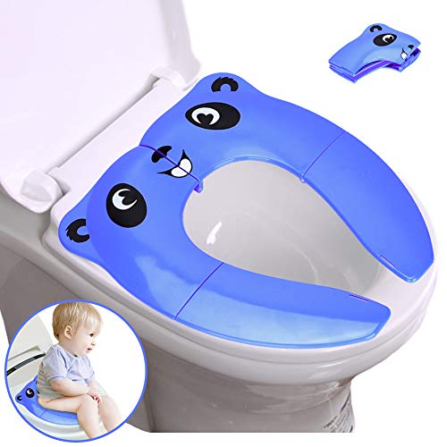 Book Cover Potty Training Seat, Portable Folding Large Non-Slip Silicone Pads Travel Potty Seat for Toddler, Recyclable Toilet Training Seat Cover with Carry Bag-Blue