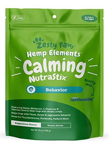 Book Cover Calming Dental Sticks for Dogs - Stress & Anxiety Relief with Hemp, Melatonin & Chamomile - Dog Tartar Teeth Cleaning & Breath Freshener - Calm Composure for Fireworks, Thunderstorms & Barking - 25oz