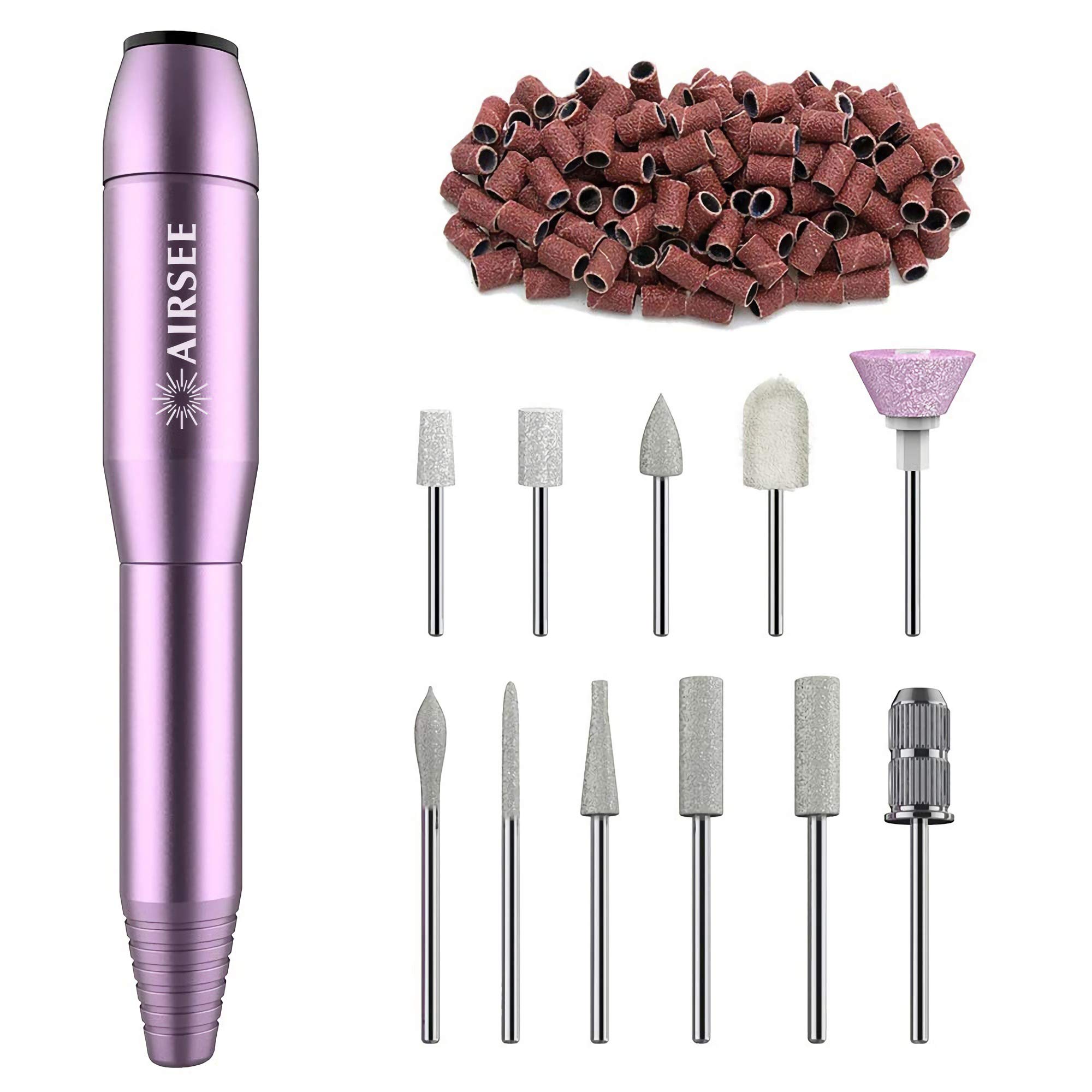 Book Cover AIRSEE Portable Electric Nail Drill Professional Efile Nail Drill Kit for Acrylic, Gel Nails, Manicure Pedicure Polishing Shape Tools with 11Pcs Nail Drill Bits and 56 Sanding Bands A_purple