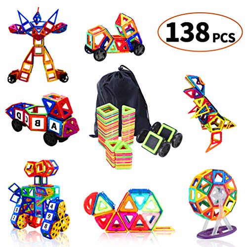 Book Cover 138 PCS-Magnetic Blocks with Wheels,Magnetic Building Blocks Set