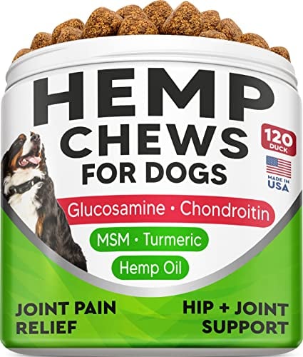 Book Cover Hemp Chews for Dogs - Glucosamine Chondroitin for Dogs Joint Pain Relief with Hemp Oil, Hip & Joint Supplement Dogs, MSM Turmeric for Dogs Mobility, Dog Joint Supplement, Hemp Dog Treats Joints Health