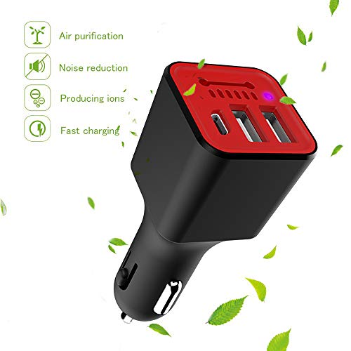 Book Cover Cisasily USB Car Charger, Dual USB & Type C Port Run Ostrich Anion Air Purifier 5V/3.1A 3 in 1 Universal Quick Charge USB for iPhone iPhone Plus, iPad Pro, Note, LG, Nexus, HTC, and More. (Black)