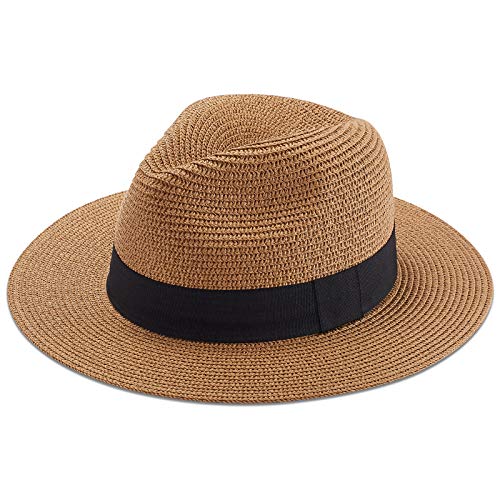 Book Cover Women Straw Hat Panama Fedoras Beach Sun Hats Summer Cool Wide Brim UPF50+