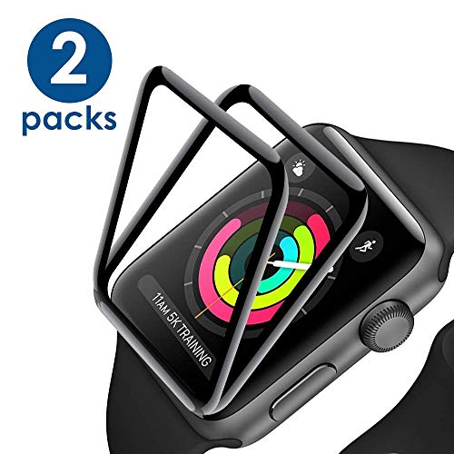 Book Cover [2 - Pack] Apple Watch Screen Protector 42mm,Tempered Glass Full Coverage Anti-Scratch Waterproof Screen Film for iWatch 42mm Series 1/2/3