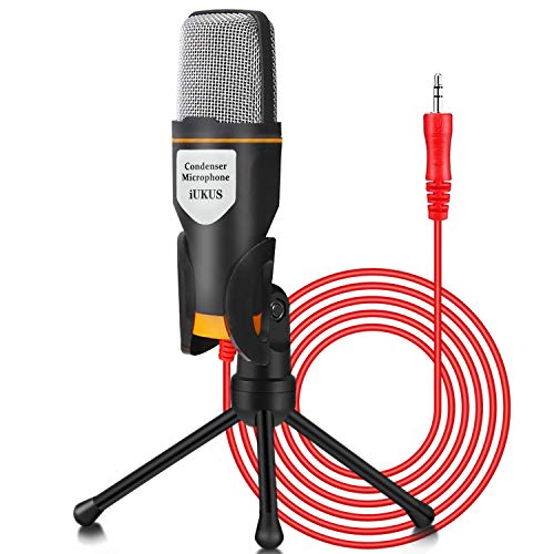 Book Cover IUKUS PC Microphone with Mic Stand, Professional 3.5mm Jack Recording Condenser Microphone Compatible with PC, Laptop, IP@d, iPh0ne, Mac-Recorder Singing YouTube Skype Gaming (3.5mm PC Microphone)