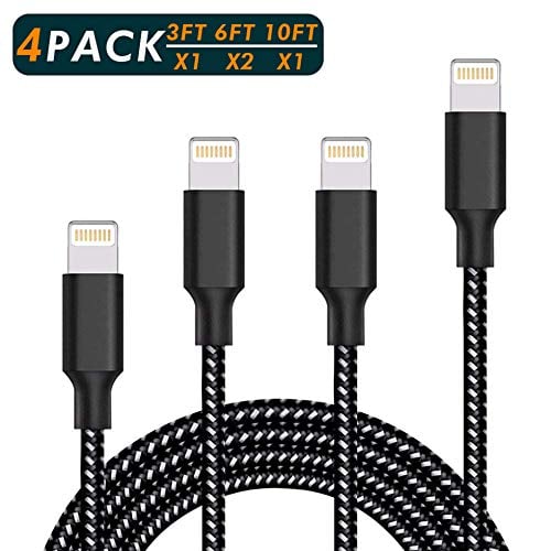 Book Cover Stcszx MFi Certified Phone Charger Lighting Cable 4 Pack [3/6/6/10FT] Extra Long Nylon Braided USB Charging & Syncing Cord Compatible iPhone Xs/Max/XR/X/8/8Plus/7/7Plus/6S/6S Plus/SE/iPad/Nan More S02