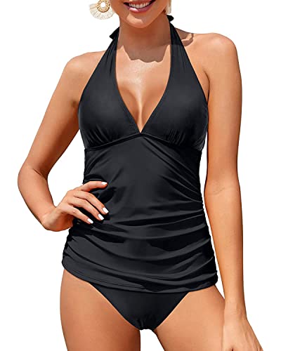 Book Cover Holipick Two Piece Tankini Bathing Suits for Women Tummy Control Swimsuits Sexy V Neck Halter Tankini Top with Bikini Bottom