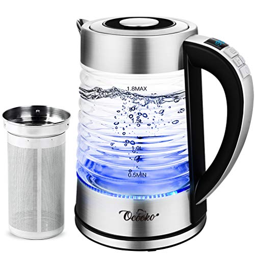 Book Cover 1.8L Electric Glass Kettle 1500W BPA-Free Electric Tea Kettle with Adjustable Temperatures, Cordless Glass Boiler 1-24H Keep Warm & Auto Shut Off, Fast Boiling Water Kettle with Blue Light â€¦