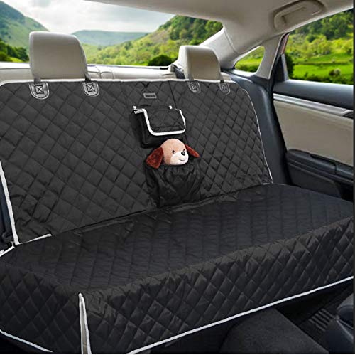 Book Cover Dog Seat Cover for Back Seat - 100% Waterproof,Nonslip Bench Seat Cover Compatible for Middle Seat Belt | Strong & Durable, Multiuse,Fits All Cars | Bonus Gifts Pack Bag,Dog Leash, Buckle (Black)