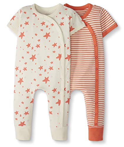 Book Cover Moon and Back by Hanna Andersson Baby Boys' and Girls' 2-Pack One-Piece Organic Cotton Short Sleeve Romper