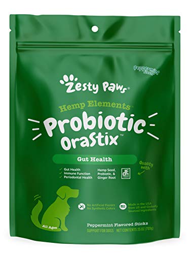 Book Cover Zesty Paws Probiotic OraStix for Dogs - Dental Sticks with Hemp Seed Curcumin Ginger Root Taurine Supports Gut Function Flora Immune System Proprietary Healthy Teeth Gum Blend 25oz