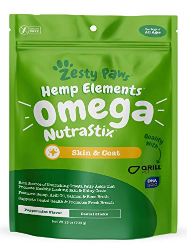 Book Cover Omega 3 Dental Sticks for Dogs - With Hemp, Salmon, Krill Oil & Bone Broth - Anti Itch Skin & Coat Care + Hip & Joint Health - Heart & Immune System Support - Dog Tartar Teeth Cleaning Treats (25oz)