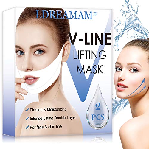 Book Cover V Line Mask, Chin Up Patch,Double Chin Reducer,Face Lift V Lifting Chin Neck Mask V Zone Tape Firming Moisturizing Mask-Pack of 2 Masks