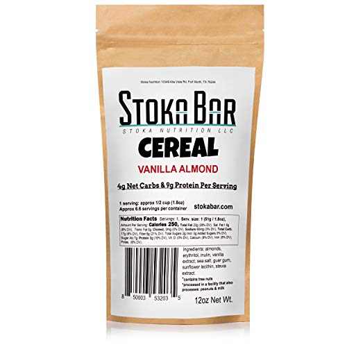 Book Cover New! Stoka Bar Cereal -Vanilla Almond | All Natural- Low Carb Cereal| 4g Net Carbs | 9g Protein | Keto Friendly | All Natural- Sustained Energy!