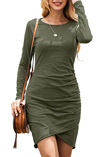Book Cover Walant Womens Dresses Solid Color Irregular Hem Long Sleeve Bodycon T Shirt Mini Dress