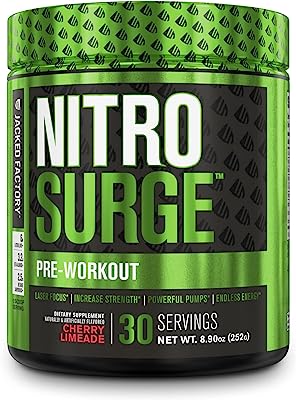 Book Cover NITROSURGE Pre Workout Supplement - Endless Energy, Instant Strength Gains, Clear Focus, Intense Pumps - Nitric Oxide Booster & Powerful Preworkout Energy Powder - 30 Servings, Cherry Limeade
