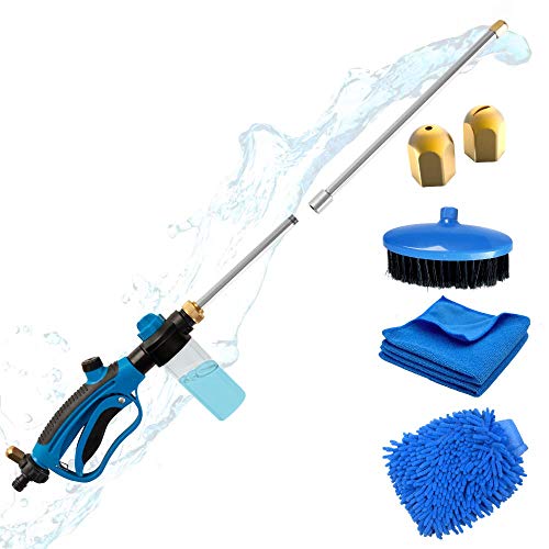 Book Cover Hydro Jet Hose Pressure Washer Wand for Garden Hose- Portable Pressure Water Gun, Car Wash Sprayer with Soap Dispenser, Power Wash Nozzle Hose Attachment with Car Wash Brush