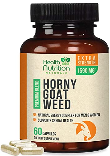 Book Cover Horny Goat Weed Extract Extra Strength Blend for Men and Women 1590mg, Natural Energy, Desire and Stamina with Maca, Tribulus, L Arginine, Ginseng and Tongkat Ali, Made in USA - 60 Capsules