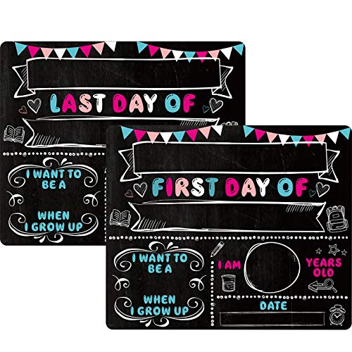 Book Cover 2 Pieces Paper First and Last Day of School Chalkboard Sign Cardboard Back to School Sign for Kids, Back to School Photo Prop Cardboard Double Sided (2 Pieces)