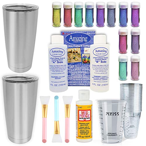 Book Cover Epoxy Tumblers Kit with Glitter for Tumblers, Includes Amazing Clear Cast Epoxy for Tumblers, Silicone Epoxy Resin Brushes, Glitter for Tumblers, Mod Podge, Epoxy Tumbler Supplies