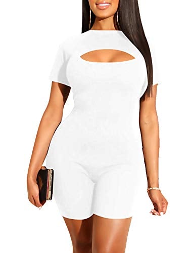 Book Cover YMDUCH Women's Sexy Bodycon Romper Shorts Sleeve Jumpsuit