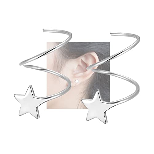Book Cover SLUYNZ 925 Sterling Silver Star Earrings for Women Teen Girls Fashion Star Wrap Earrings