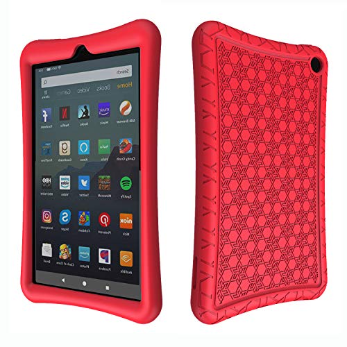 Book Cover LTROP Silicone Case for All-New Amazon Fire 7 Tablet (2019/2017)-[3D Snowflake Pattern][Kids Friendly] Lightweight [Anti Slip] Shockproof Protective Cover - Red
