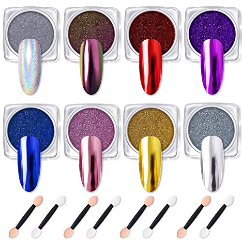 Book Cover Modelones Chrome Nail Powder 6 Colors Manicure Mirror Effect Chameleon Holographic Laser Shimmer Nail Powder 6 Pcs Eye Shadow Sticks