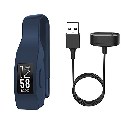 Book Cover EEweca Clip Holder for Fitbit Inspire or Inspire HR with 3.3 ft Charging Cable, Midnight Blue