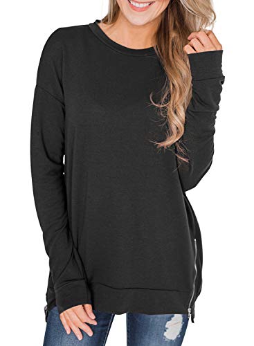 Book Cover Asvivid Womens Crewneck Long Sleeve Zipper Tunic Sweatshirt Solid Pullover Tops