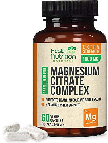 Book Cover High Potency Magnesium Citrate Capsules 1000mg - Gentle Complex for Max Absorption, Made in USA, Best Bowel Supplement That Supports The Colon and Also Supports Restful Sleep - 60 Capsules